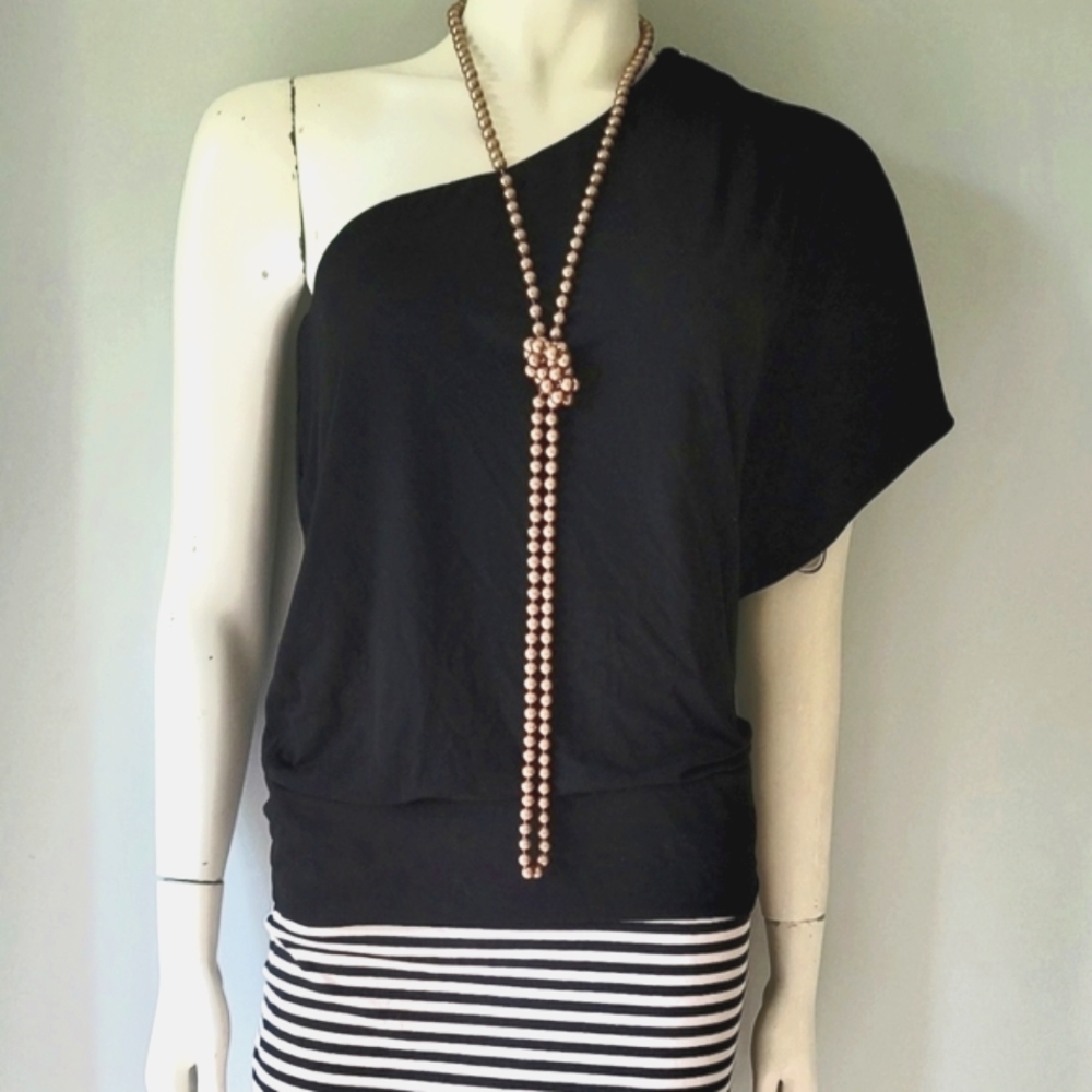 White House Black Market One-Shoulder Black Jersey Top